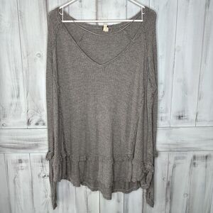 WE THE FREE People Waffle Knit Gray High Low Oversized‎ Raw Edge Tunic Top XS